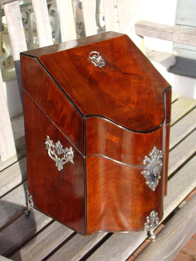 A George III period Silver Mounted Mahogany Cutlery Box by Edward Dobson, London, 1778